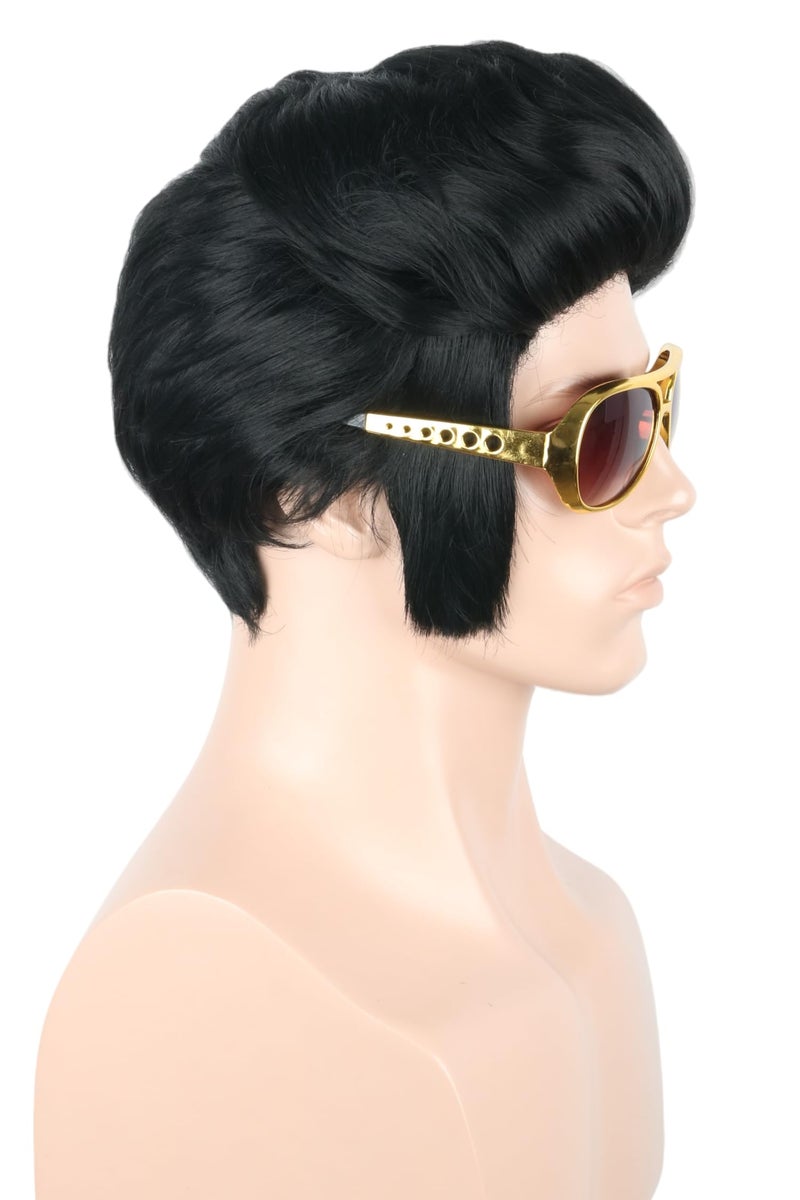 LeMarnia Men's Costume Wig Black Short Disco Wig 50s Rock Singer Wigs for Halloween Party Cosplay - Image 3